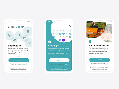 Thrive Global Onboarding branding carousel design identity onboarding signup ui ux