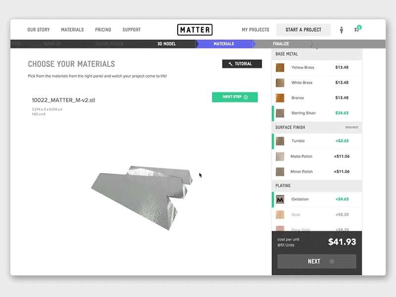 CAD Order Selection Tool check out interactive interface minimal order platform selection shop tool ui ux widget