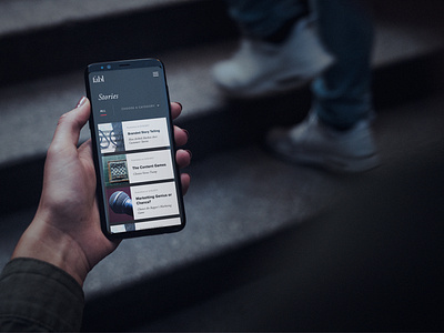 Fabl - Stories Mobile app app branding app card article article card brand card dashboard interface minimal navigation news news card scroll sub nav typography ui ux web app widget