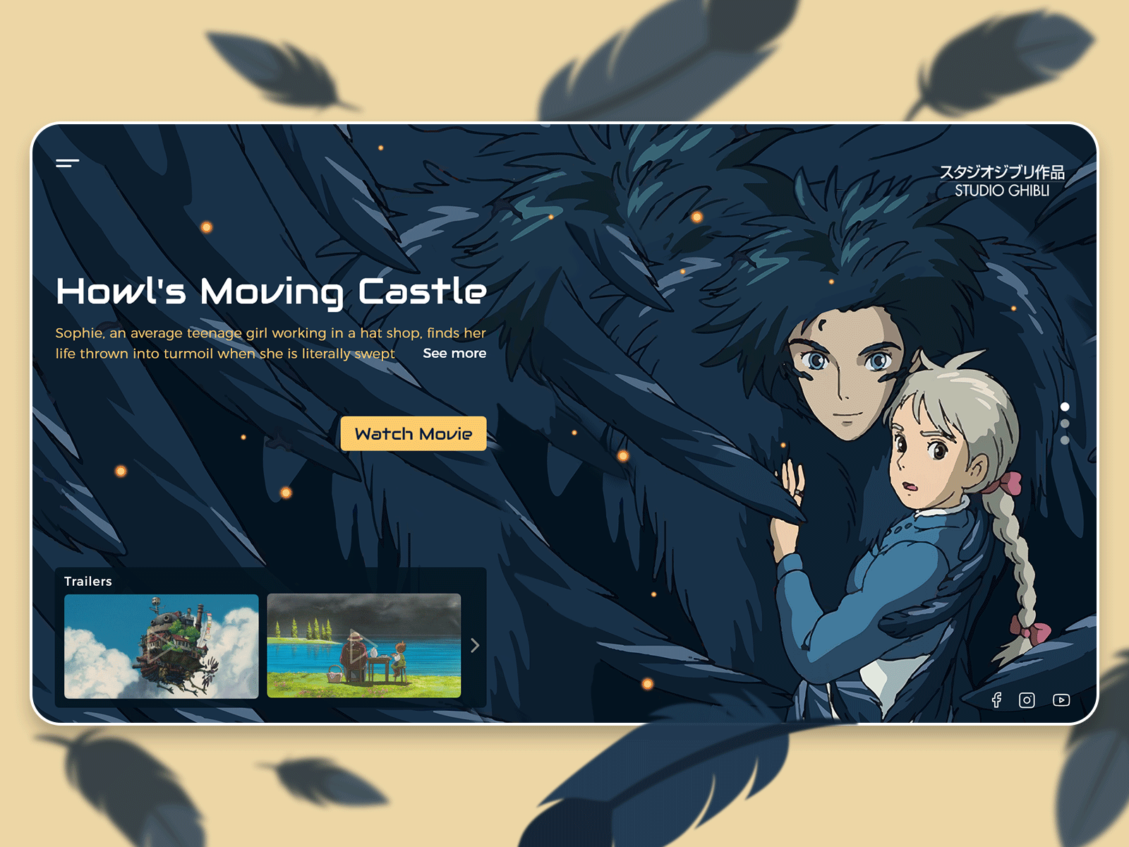 Howl's Moving Castle _ UI Design Concept adobe anime anime studio concept georgia georgian gif howls moving castle photoshop ui ui ux ui design uidesign uiux web web design webdesign website website design xd