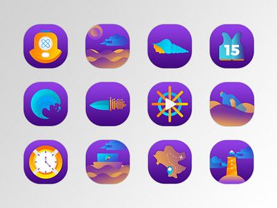 Oceans Flat App Icons android app app app design icon illustration logo oceans purple ui ux uidesign