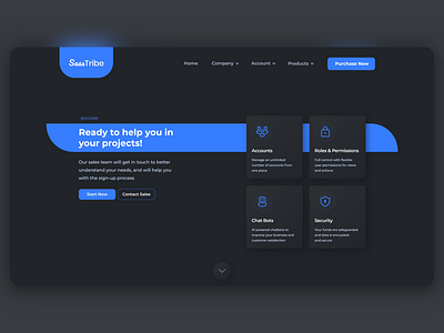 SaasTribe Landing Page dark mode dark theme design minimal saas saas design saas landing page saas website ui design ux design