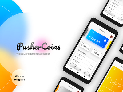 PusherCoins colorful design gradient management mockups pushercoins ui wallet