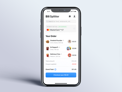 Bill Splitter App (Food) — Checkout Screen