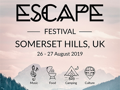 Escape Music Festival branding camping culture design escape festival food graphic design iconography logo design music outdoor typography