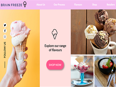 Brain Freeze Vegan Frozen Yoghurt Website branding design frozen yoghurt graphic design icon landing page design logo typogaphy ui design vegan