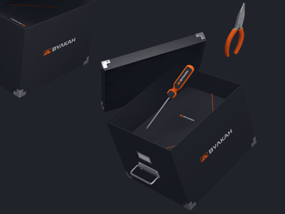 Vulkan boxes 3d art black box branding design identity logo motion orange star work