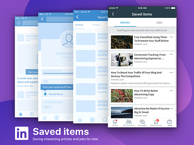 Saved Items on Linkedin linkedin mobile saved wireframe