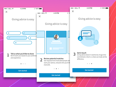 Career Advice Onboarding app blue clean design discover icon illustration mobile onboarding ui white