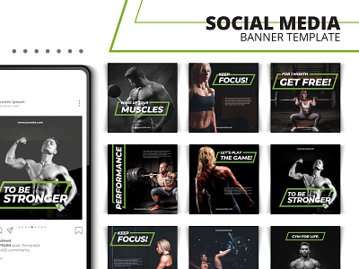 Gym Social Media Banner Templates body builder branding design gym instagram post instagram template instgram feed sport workout