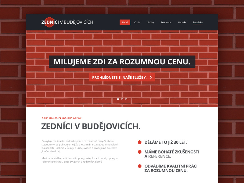 "We love walls for a reasonable price" design project client landing landing page homepage czech web website webdesign microsite mason masonry service responsive rwd