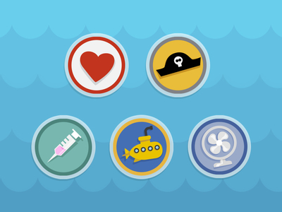 Badges addicted app badge fan flat game gamification icon mobile pirate submarine