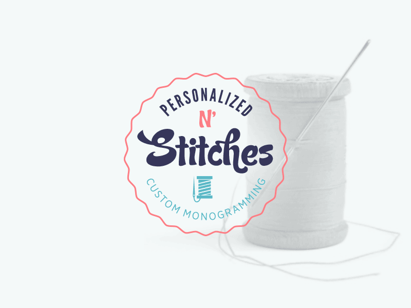 Personalized N' Stitches blue brand cute feminine gif girly handmade identity logo needle pink thread