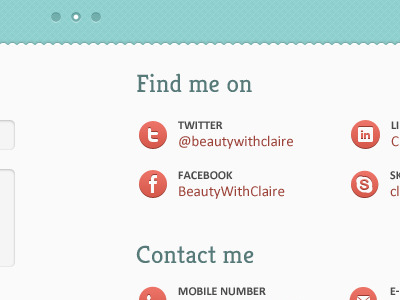 Beauty with Claire contacts one page design slider social