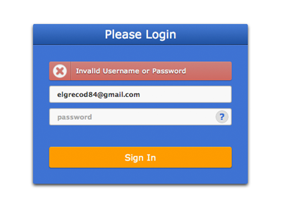 Web Login error error message login password sign in username web