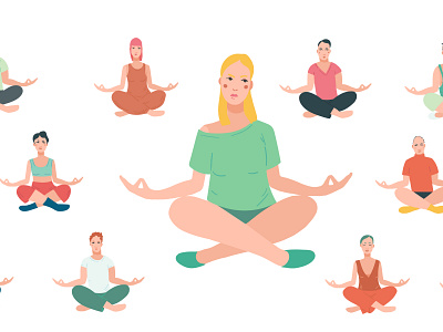 Group of different people in meditation abstract branding design flat illustration illustrator logo meditate minimal vector