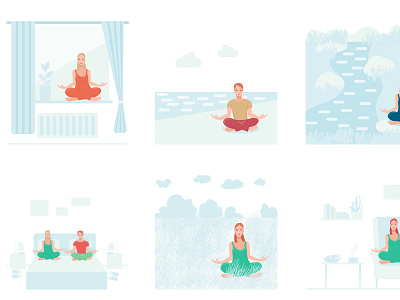 People make meditation practise in different places abstract branding design flat illustration illustrator logo meditate minimal vector