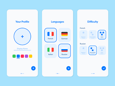 Onboarding experience for a language learning app [Daily UI 023]