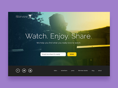 Filterview | Watch. Enjoy. Share. app branding design innovative interaction landing minimal responsive simple video web