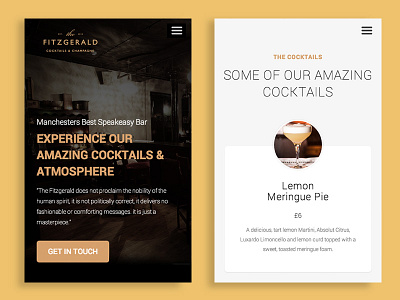 The Fitzgerald Speakeasy Bar - Responsive app art deco clean design gold minimal modern prohibition speakeasy ui ux web