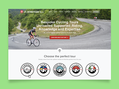 Le Domestique Tours | Homepage bike book clean cycling design helmet icon modern tours ui ux