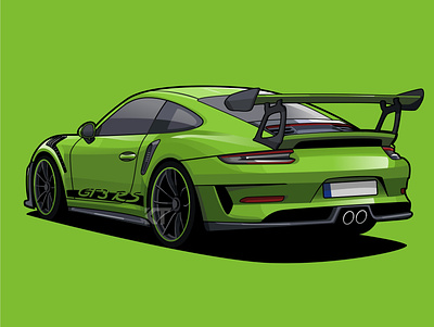 Porsche 911 GT3 RS illustration black car cars colourful gaming green illustrate illustration inspirational minimalist porsche poster posters race racing room vector vehicle vehicles wallpaper