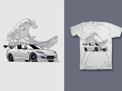 Mazda RX8 "Great Wave" apparel awesome car cars cool design drfiting drift famous illustration popular shirt streetwear tshirt tuner tuning vector