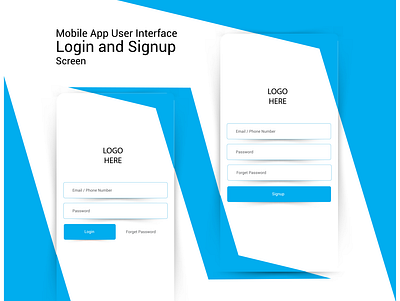 Mobile App Login and Signup Screen User Interface adobe illustrator adobe xd app design icon logo minimal typography ui ux