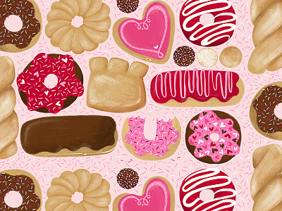 Valentine's Day Donuts repeat pattern design art licensing cute donut donuts doughnut food illustration repeat pattern sprinkles surface pattern design valentine valentines