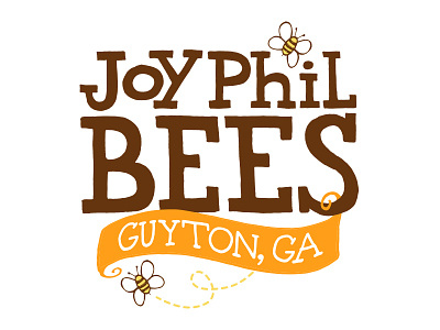 Custom Logo Design - JoyPhil Bees bees branding cute design flying honey illustration lettering logo logo design steph calvert typography