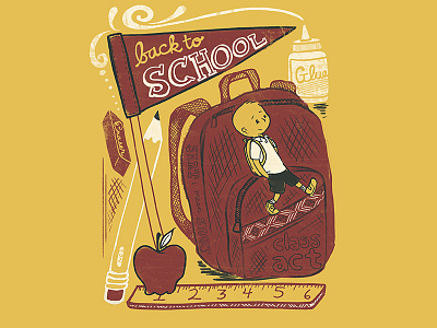 Back To School editorial illustration apple back to school drawing editorial illustration kids lettering pencil people quote typography vintage