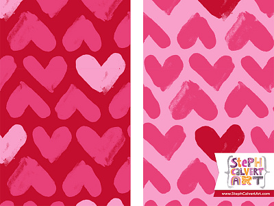 Valentine's Day Surface Pattern Design - Brushy Painted Hearts collection colorways hand painted hearts illustrator licensing love pattern pink red surface pattern design valentines day