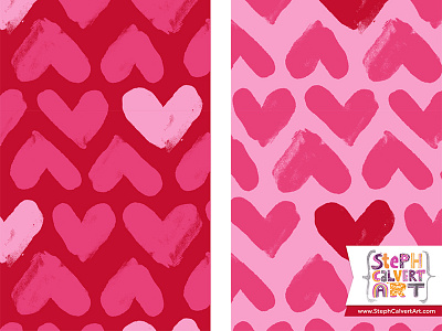 Valentine's Day Surface Pattern Design - Brushy Painted Hearts