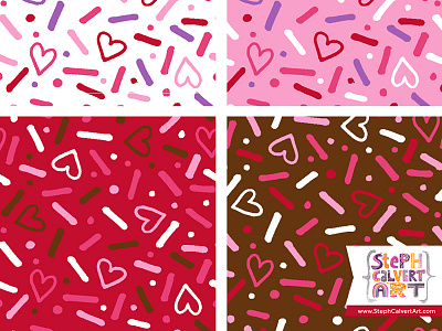 Valentine's Day Repeat Patterns - Hearts and Sprinkles Party collection drawing hearts illustrator licensing love pattern pink red sprinkles surface pattern design valentines day