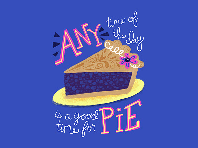 Good Time For Pie - Pulp Fiction Pi Day Greeting Card card colorful fan art flower food humor illustration lettering pulp fiction type typography