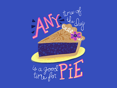 Good Time For Pie - Pulp Fiction Pi Day Greeting Card card colorful fan art flower food humor illustration lettering pulp fiction type typography