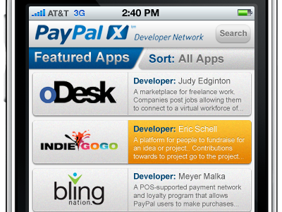 PayPal X Featured Apps Page app blue design noise paypal showcase silver white