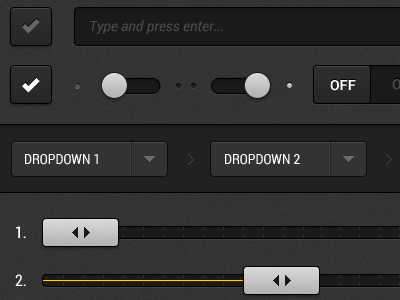 Dark Web & UI Elements bar buttons design dropdown field input interface kit menu navigation progress search slider switch toggle ui