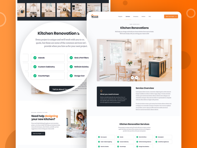Knaub Home Solutions Dynamic Service Pages construction design home interactive interface marketing mobile remodeling renovation ui ux web website wordpress