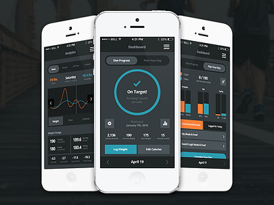 Fitness App Dashboard & Analytics analytics app dashboard fitness graph iphone mobile timeline tracker tracking