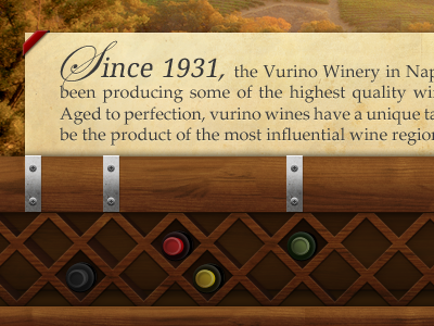 Winery Website 1 banner barrel bottle bottles metal rack ui website wine winery wood