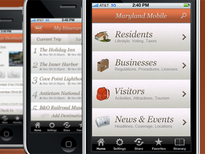 Maryland State App app design interface mobile orange ui