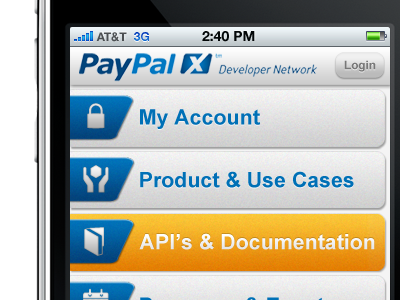 PayPal X Mobile Site blue corporate gold interface mobile