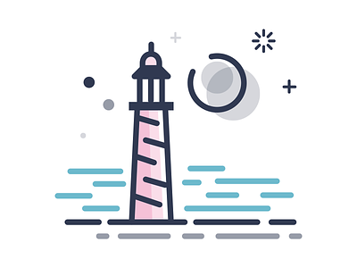 Ocean app icon illustration lighthouse moon ocean