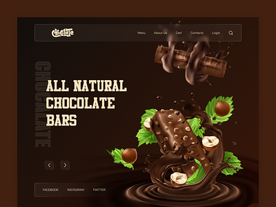 Chocolate Bar Web Page chocolate chocolate bar concept dark ui delicious design digital e commerce food food website homepage illustration landing page layout sweets template typography ui ux website concept