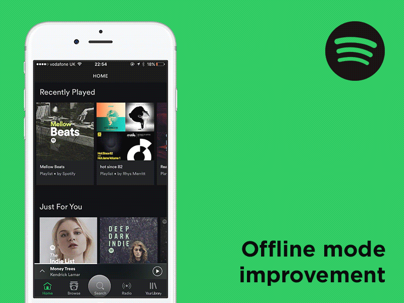 Spotify offline mode by Rhys Merritt on Dribbble