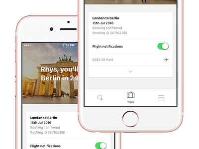 Trips page for lastminute.com app flights native notifications travel trips ui