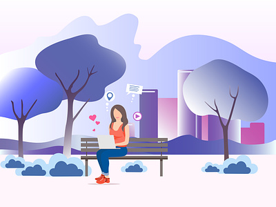 Illustration for web design Park girl technology
