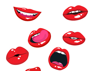 Lips brend collection cosmetology design elements emotions erotic girl icons illustration isolated language lips patch red set sexy teeth white woman