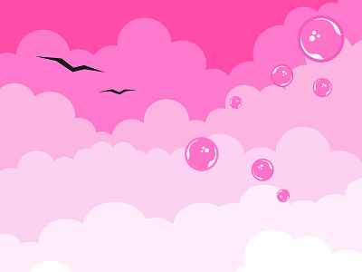 Clouds on a pink background.Isolated elements.Birds and bubbles